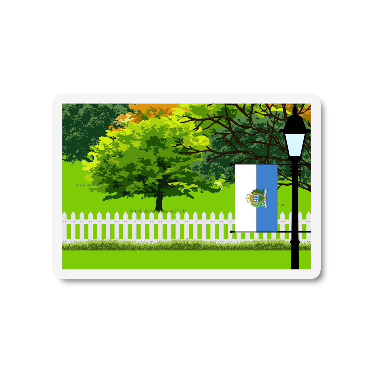 San Marino Trees and Street Lamp Sticker