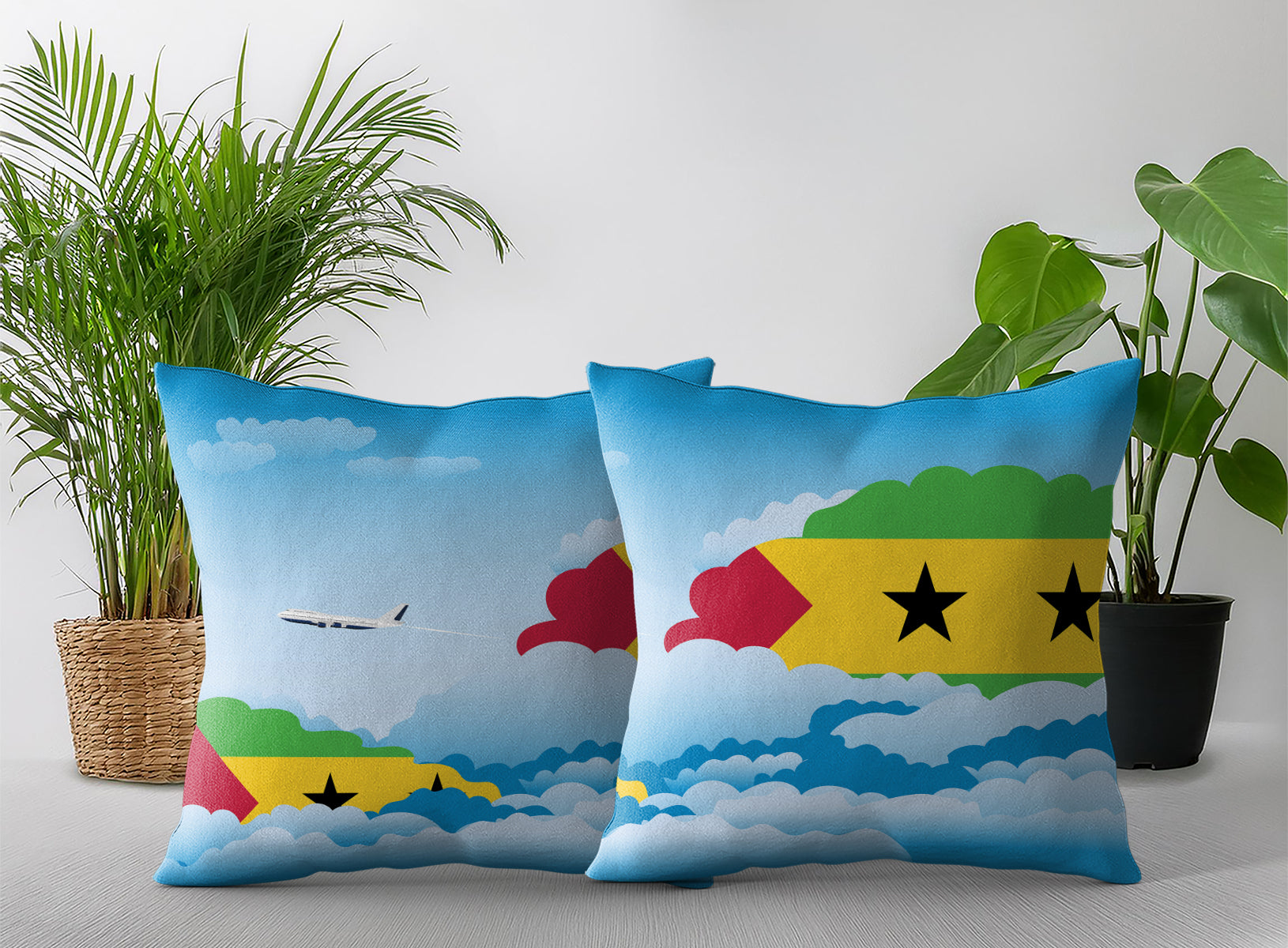 Sao Tome Case and Principe World Airplane Day Clouds Square & Rectangle Pillow Cases | Aviation Decorative Pillow Covers