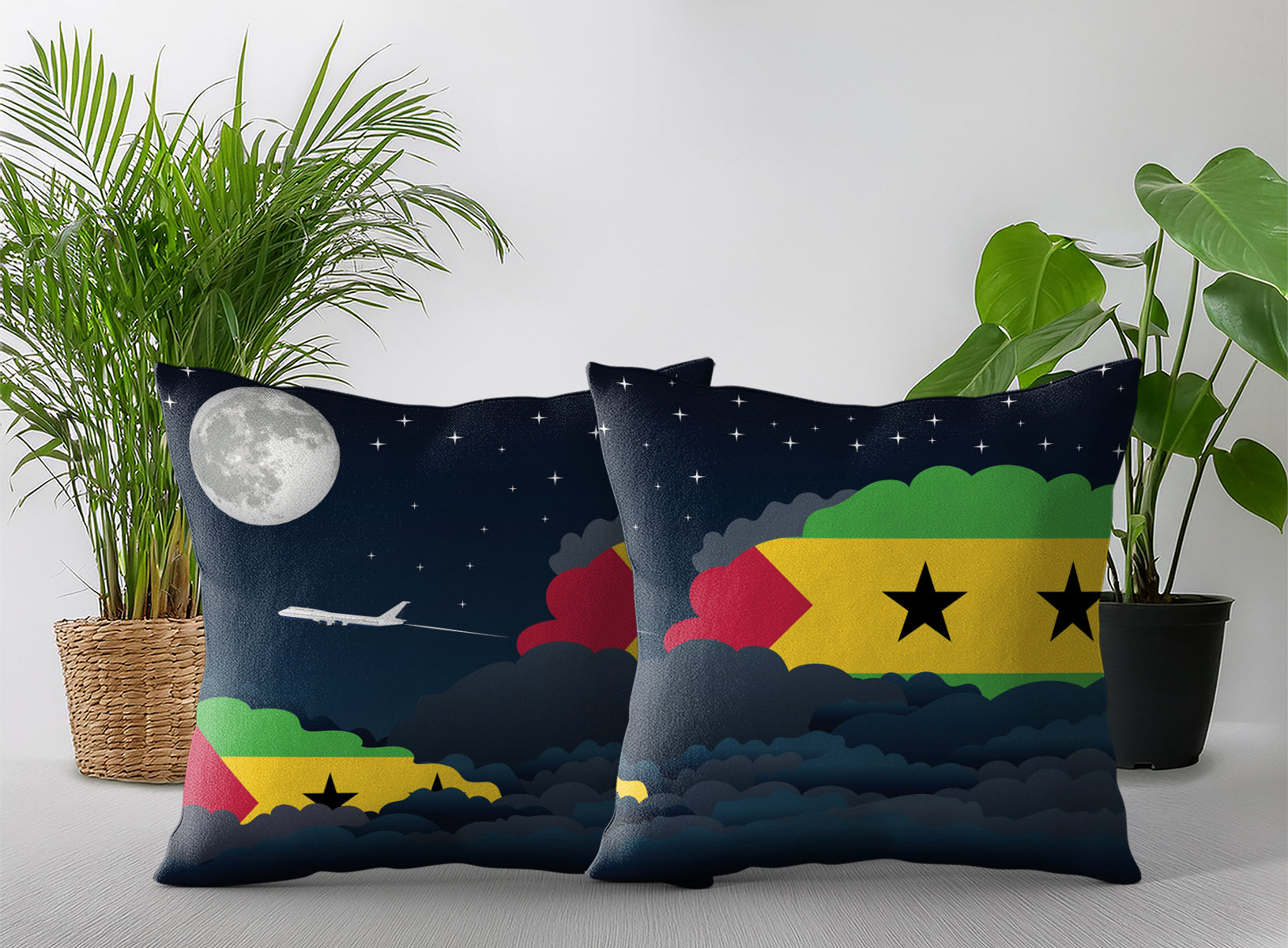 Sao Tome Case and Principe World Airplane Night Clouds Square & Rectangle Pillow Cases | Aviation Night Sky Pillow Covers