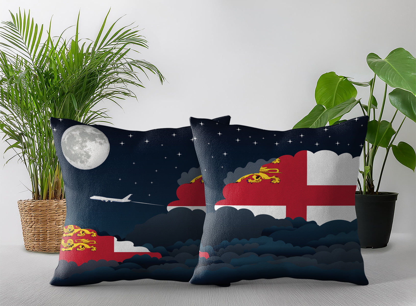 Sark World Airplane Night Clouds Square & Rectangle Pillow Cases | Aviation Night Sky Pillow Covers