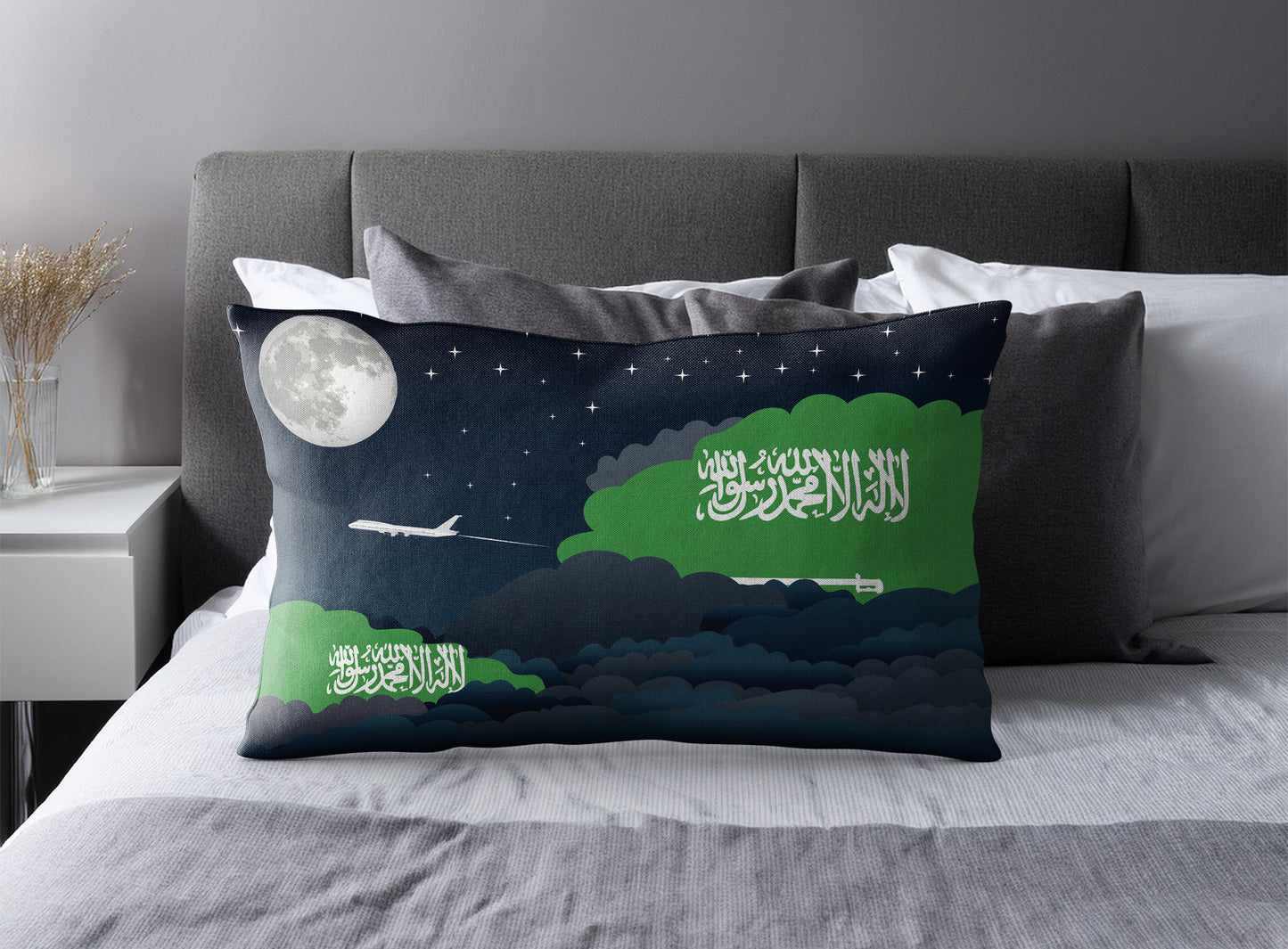 Saudi Arabia World Airplane Night Clouds Square & Rectangle Pillow Cases | Aviation Night Sky Pillow Covers
