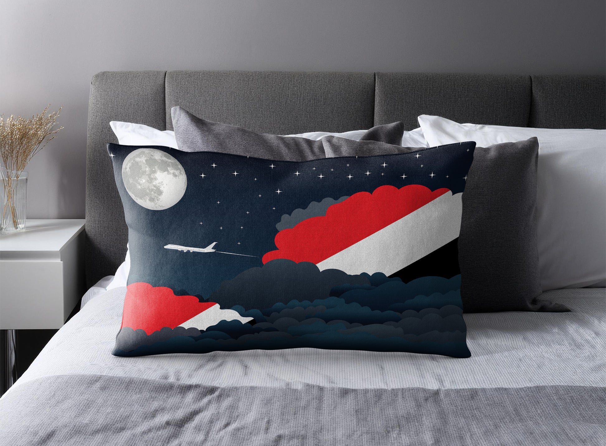 Sealand Principality of World Airplane Night Clouds Square & Rectangle Pillow Cases | Aviation Night Sky Pillow Covers