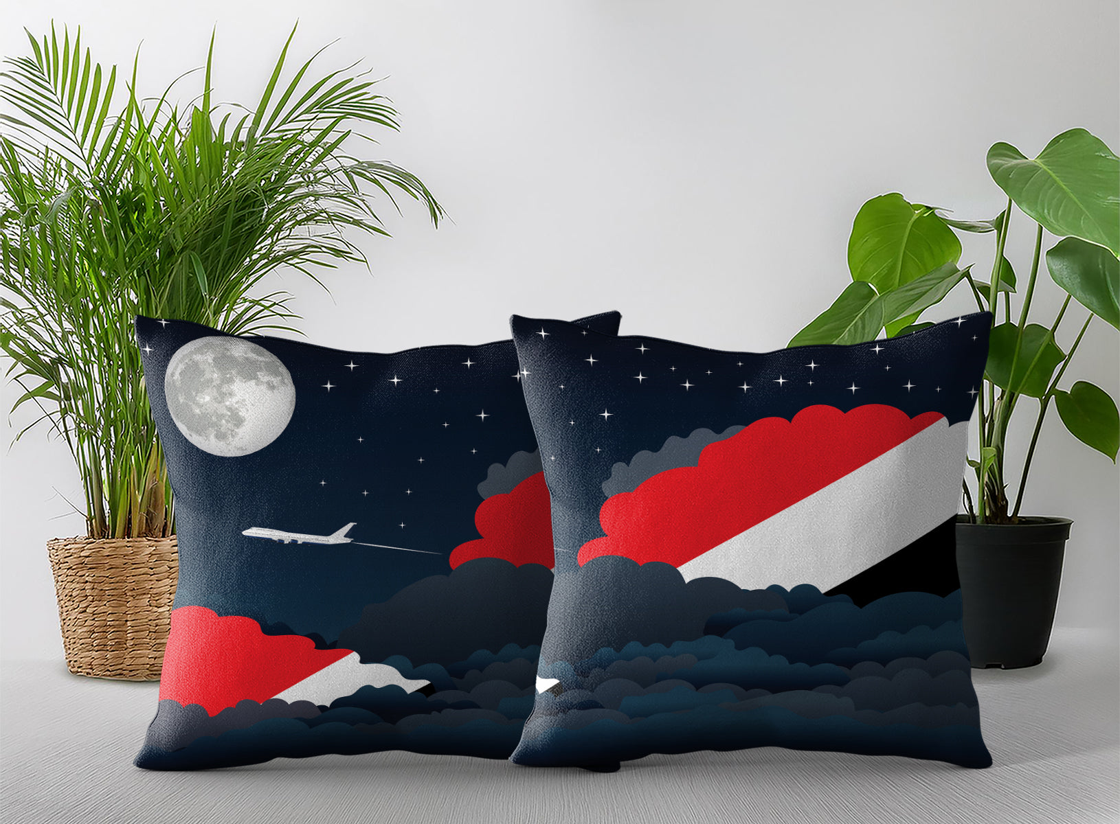 Sealand Principality of World Airplane Night Clouds Square & Rectangle Pillow Cases | Aviation Night Sky Pillow Covers