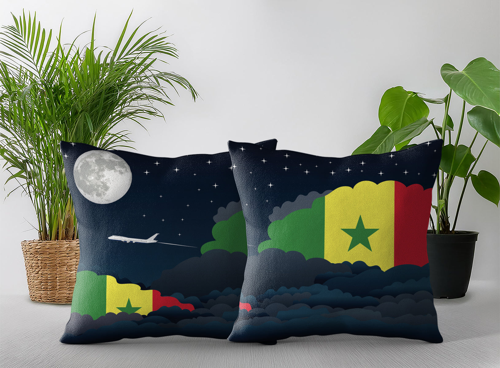 Senegal World Airplane Night Clouds Square & Rectangle Pillow Cases | Aviation Night Sky Pillow Covers