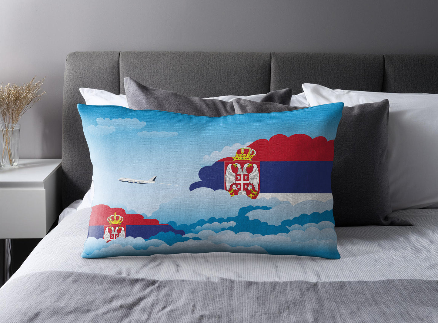 Serbia World Airplane Day Clouds Square & Rectangle Pillow Cases | Aviation Decorative Pillow Covers