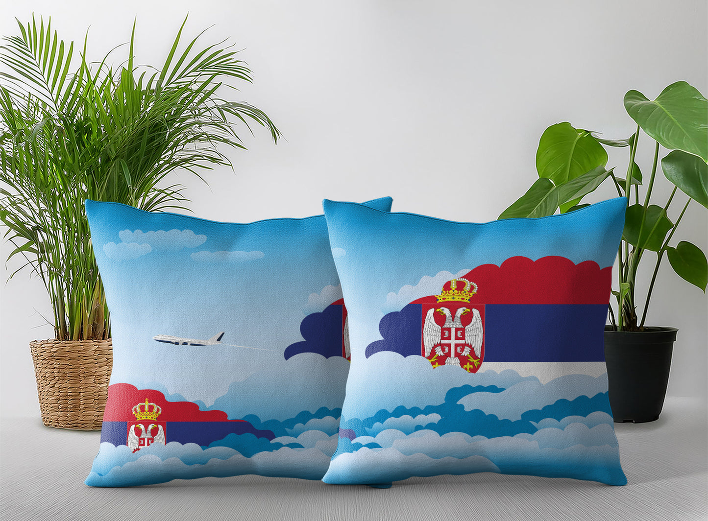 Serbia World Airplane Day Clouds Square & Rectangle Pillow Cases | Aviation Decorative Pillow Covers