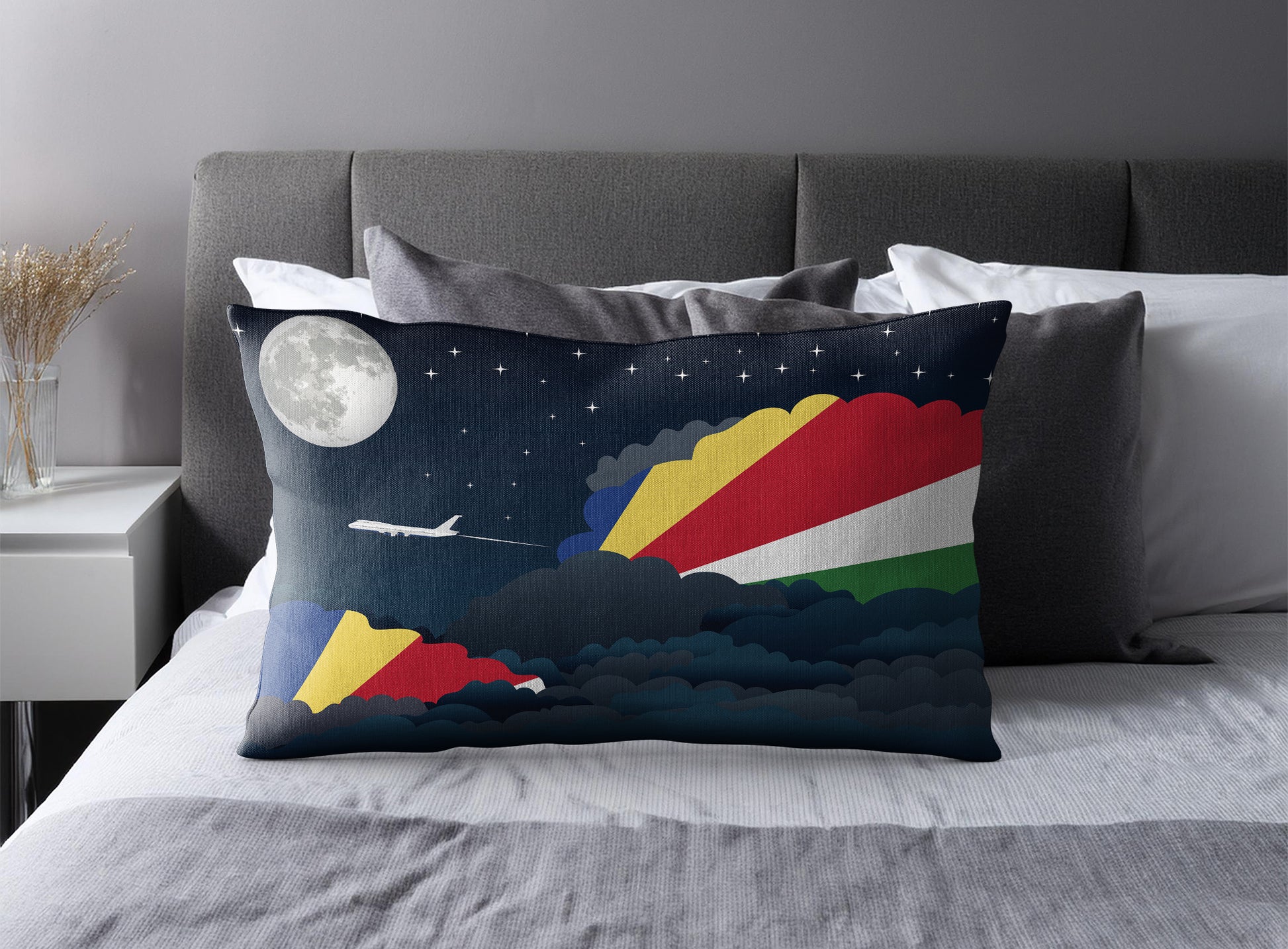 Seychelles World Airplane Night Clouds Square & Rectangle Pillow Cases | Aviation Night Sky Pillow Covers