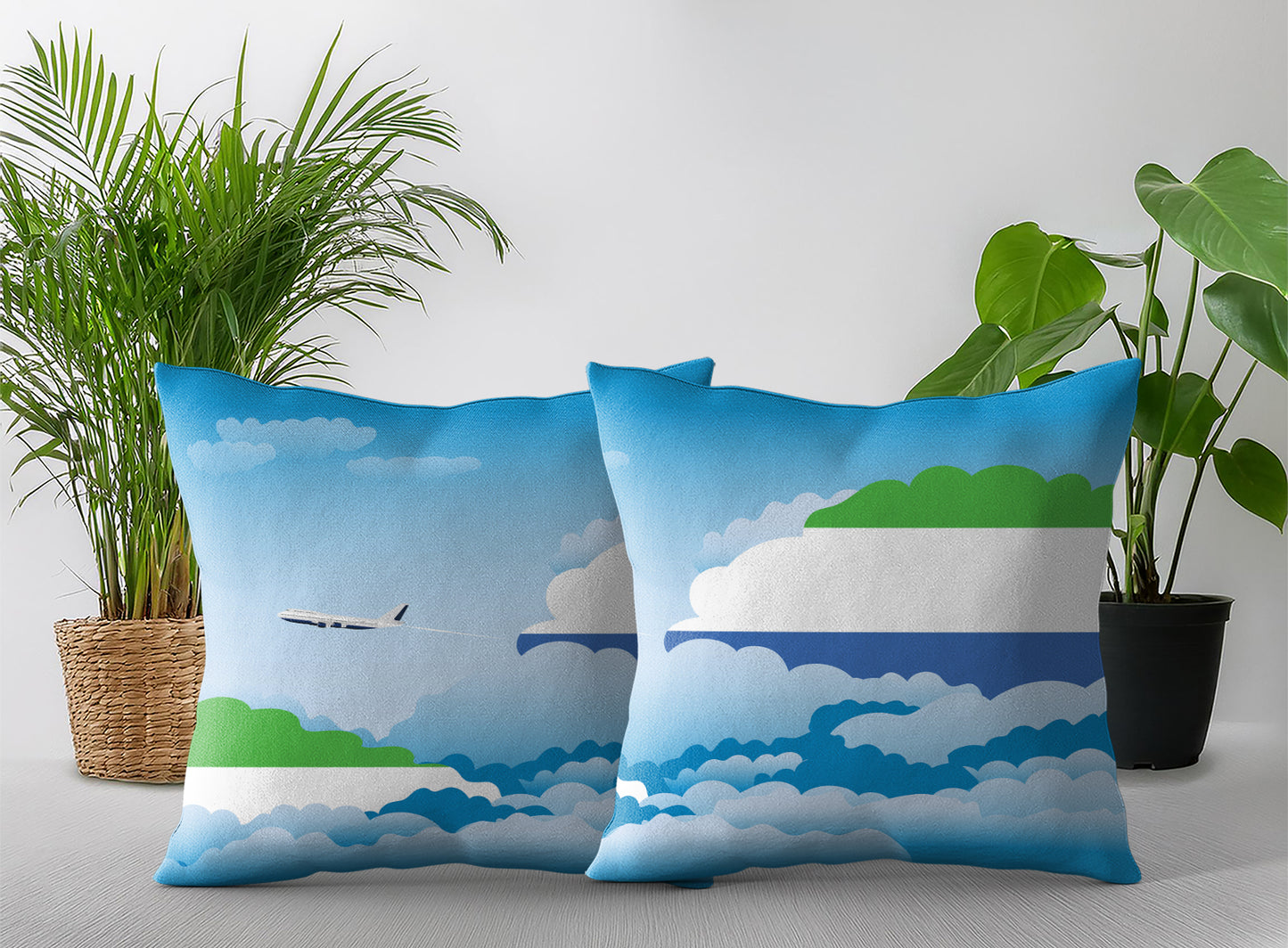 Sierra Leone World Airplane Day Clouds Square & Rectangle Pillow Cases | Aviation Decorative Pillow Covers