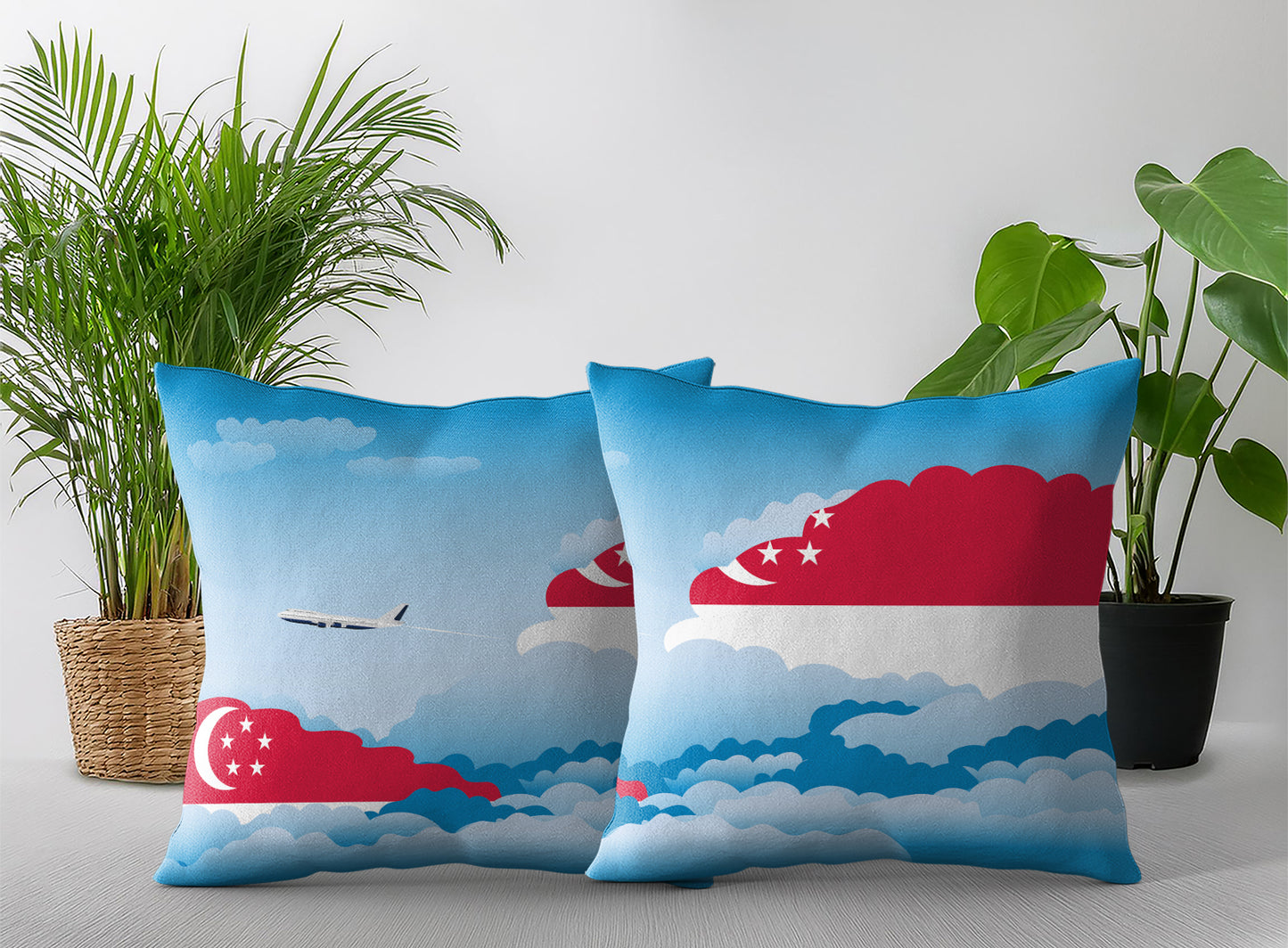 Singapore World Airplane Day Clouds Square & Rectangle Pillow Cases | Aviation Decorative Pillow Covers