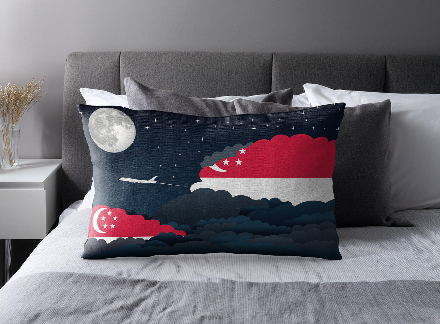 Singapore World Airplane Night Clouds Square & Rectangle Pillow Cases | Aviation Night Sky Pillow Covers