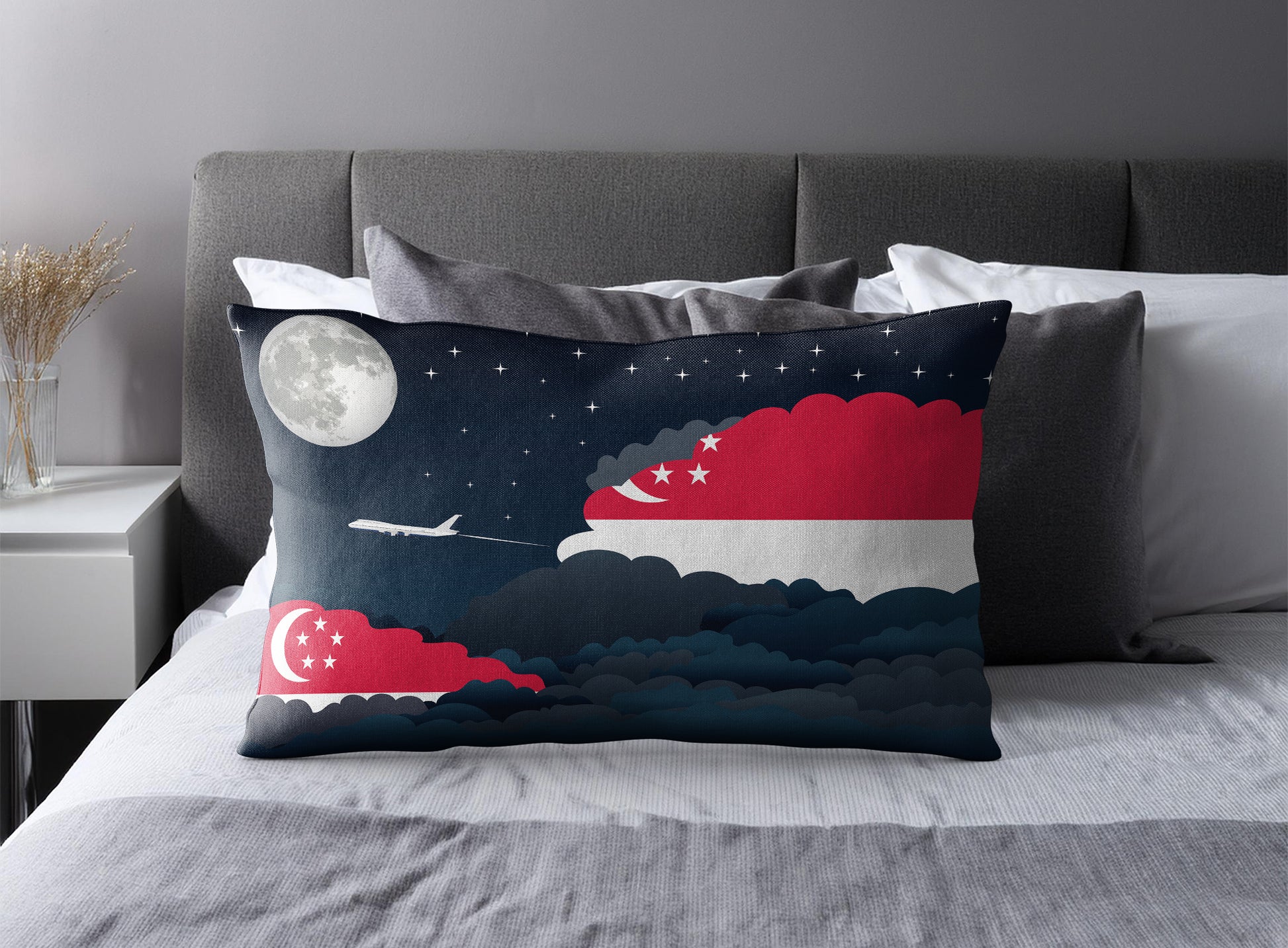 Singapore World Airplane Night Clouds Square & Rectangle Pillow Cases | Aviation Night Sky Pillow Covers