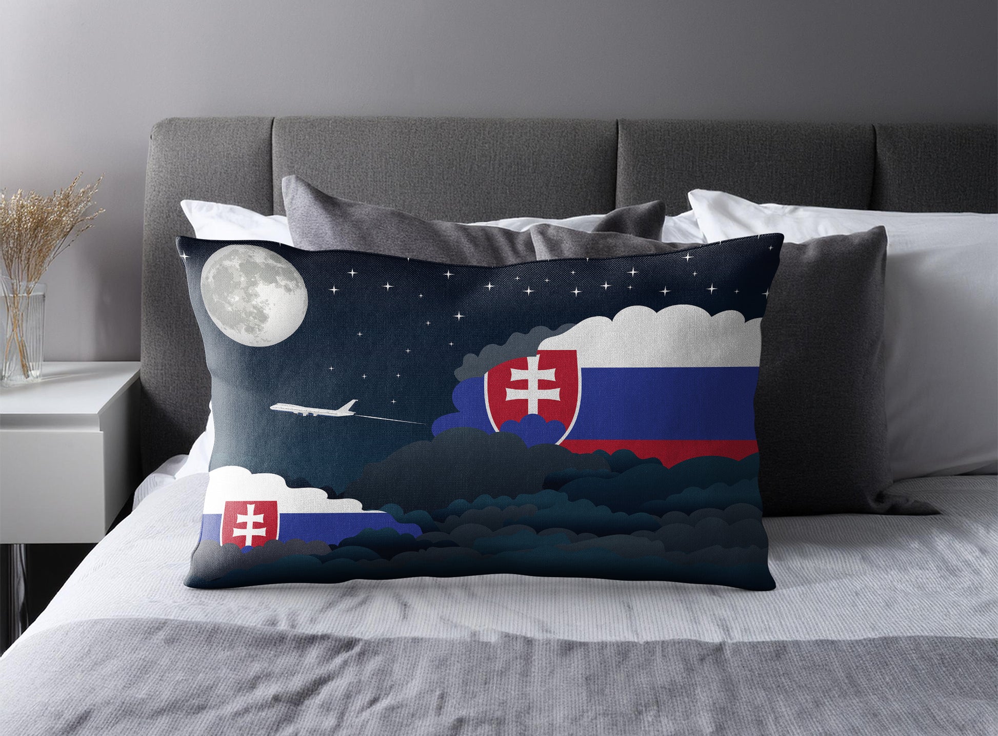 Slovakia World Airplane Night Clouds Square & Rectangle Pillow Cases | Aviation Night Sky Pillow Covers
