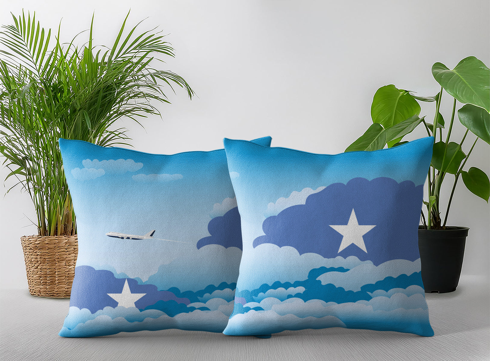 Somalia World Airplane Day Clouds Square & Rectangle Pillow Cases | Aviation Decorative Pillow Covers