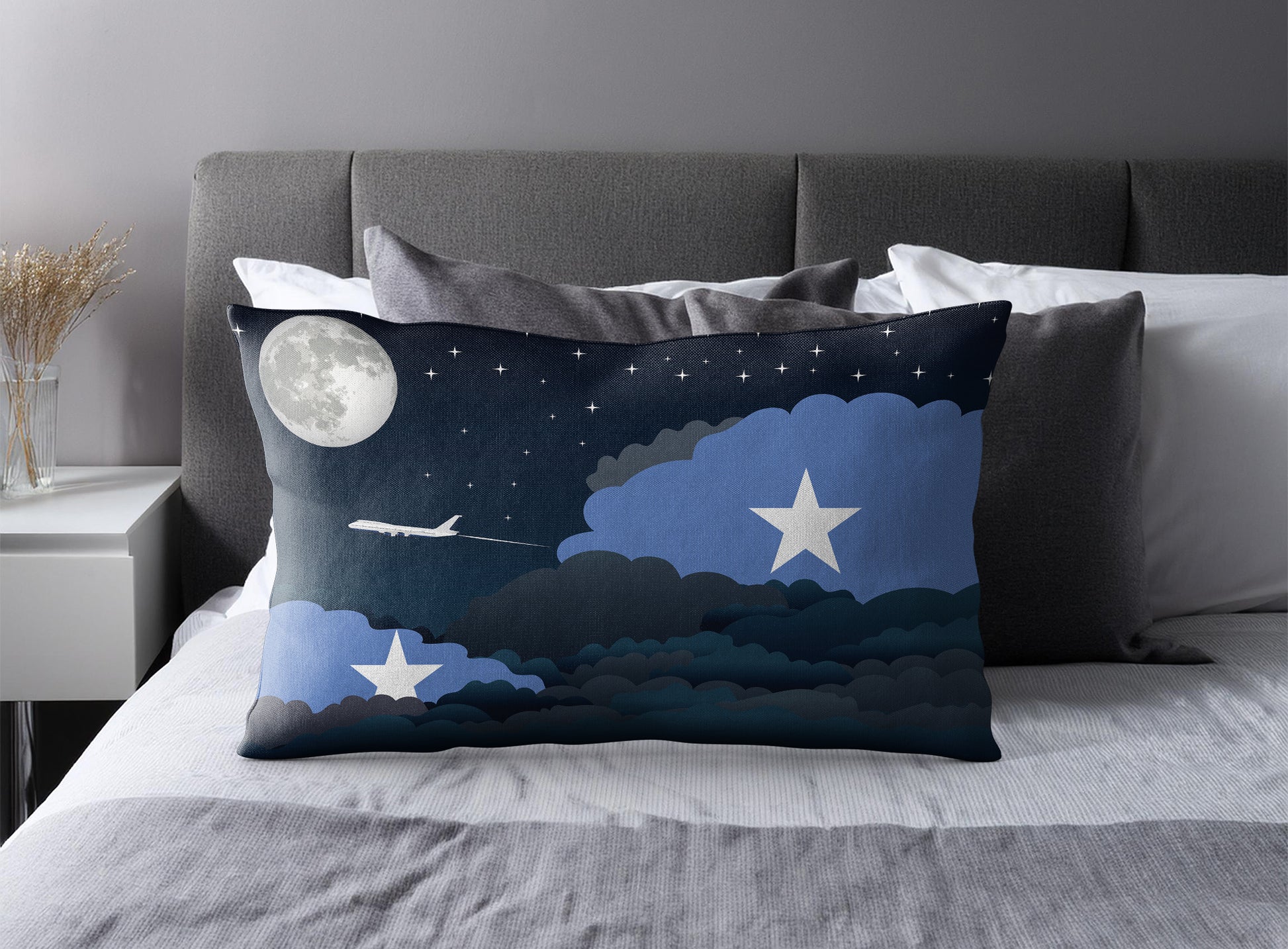 Somalia World Airplane Night Clouds Square & Rectangle Pillow Cases | Aviation Night Sky Pillow Covers