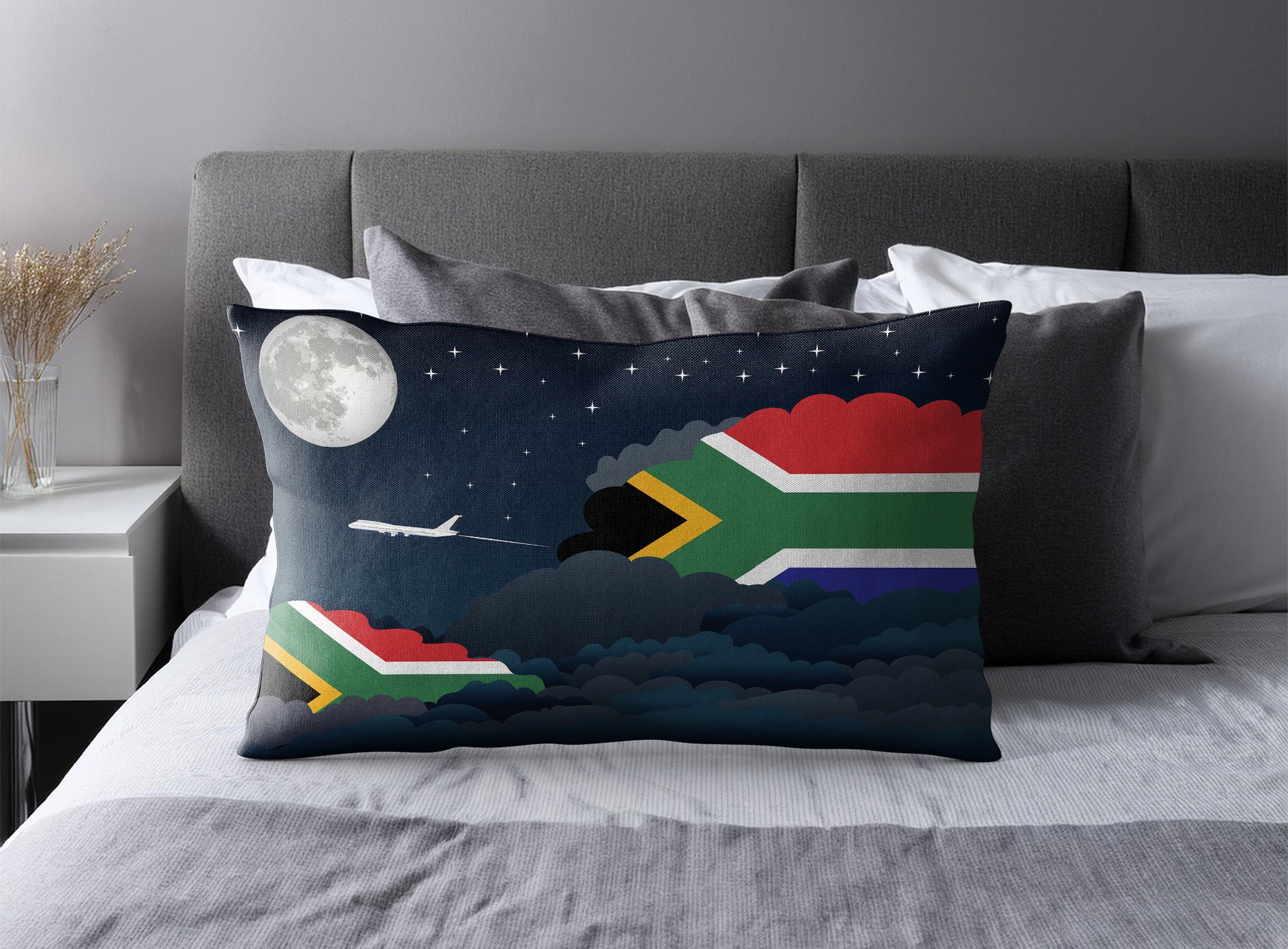 South Africa World Airplane Night Clouds Square & Rectangle Pillow Cases | Aviation Night Sky Pillow Covers