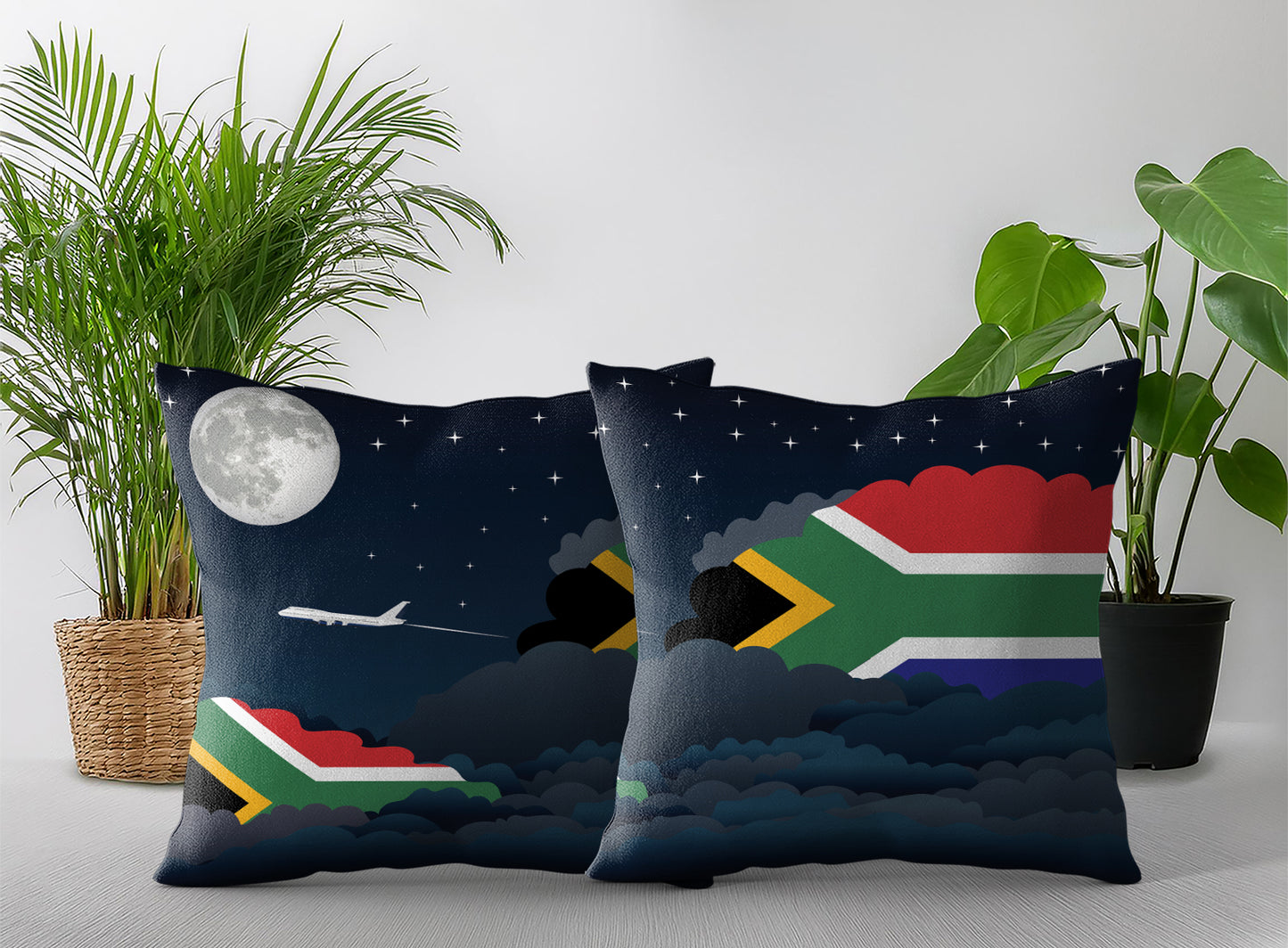 South Africa World Airplane Night Clouds Square & Rectangle Pillow Cases | Aviation Night Sky Pillow Covers