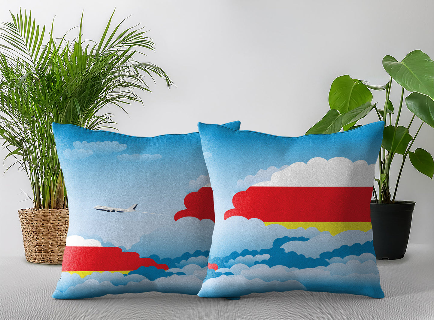 South Ossetia World Airplane Day Clouds Square & Rectangle Pillow Cases | Aviation Decorative Pillow Covers