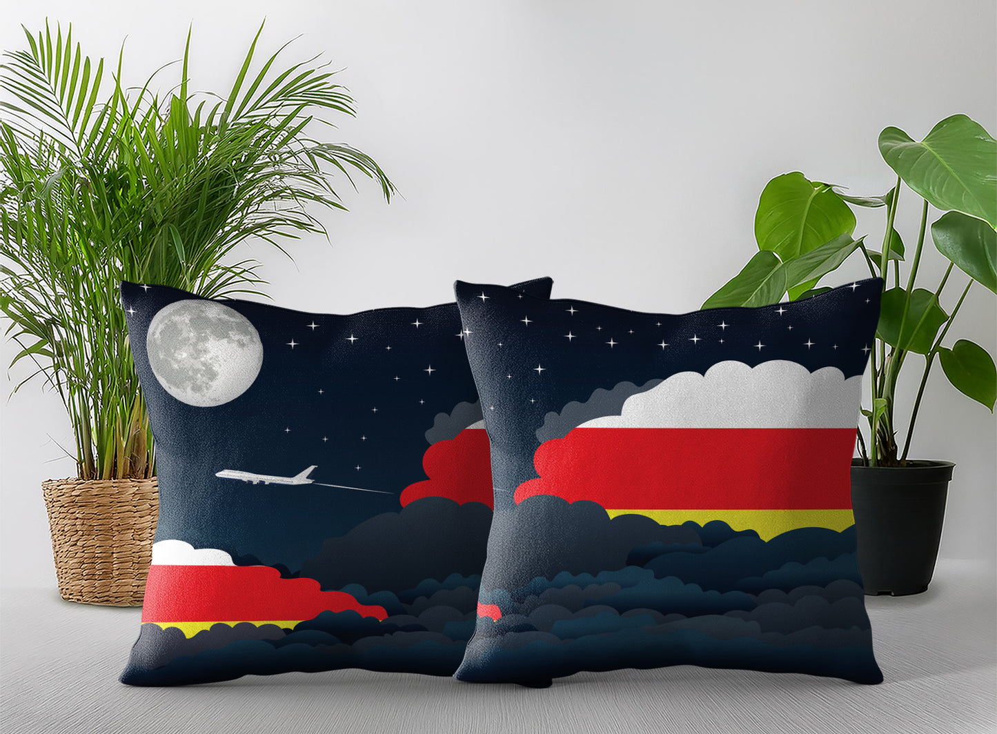 South Ossetia World Airplane Night Clouds Square & Rectangle Pillow Cases | Aviation Night Sky Pillow Covers