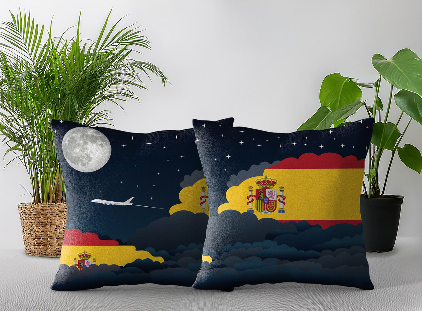 Spain World Airplane Night Clouds Square & Rectangle Pillow Cases | Aviation Night Sky Pillow Covers
