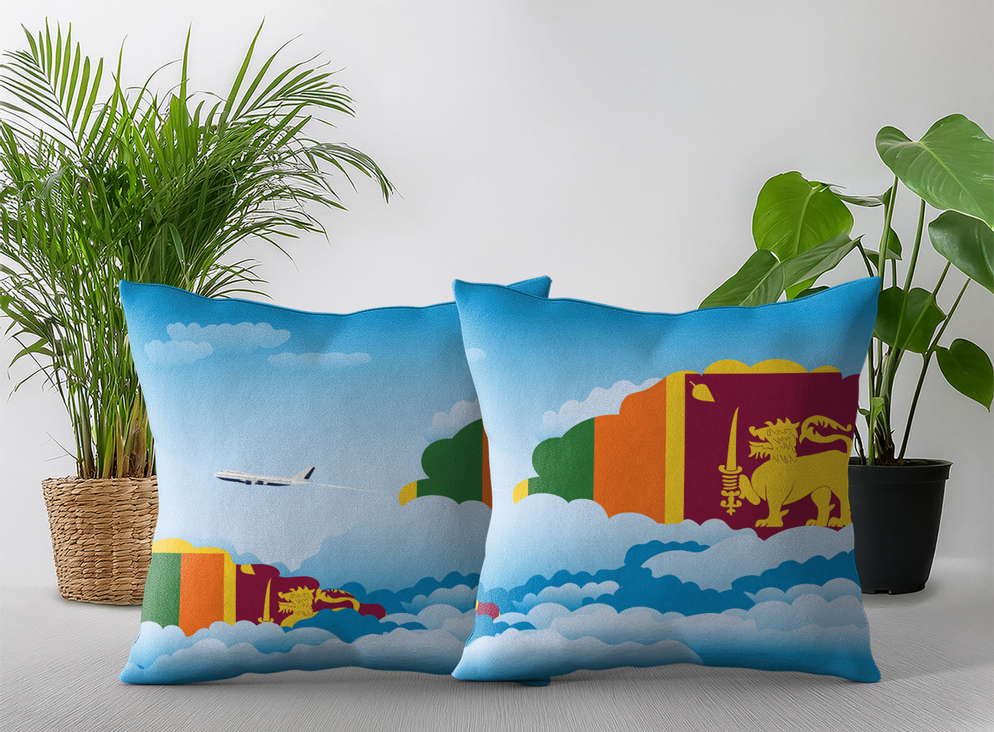 Sri Lanka World Airplane Day Clouds Square & Rectangle Pillow Cases | Aviation Decorative Pillow Covers