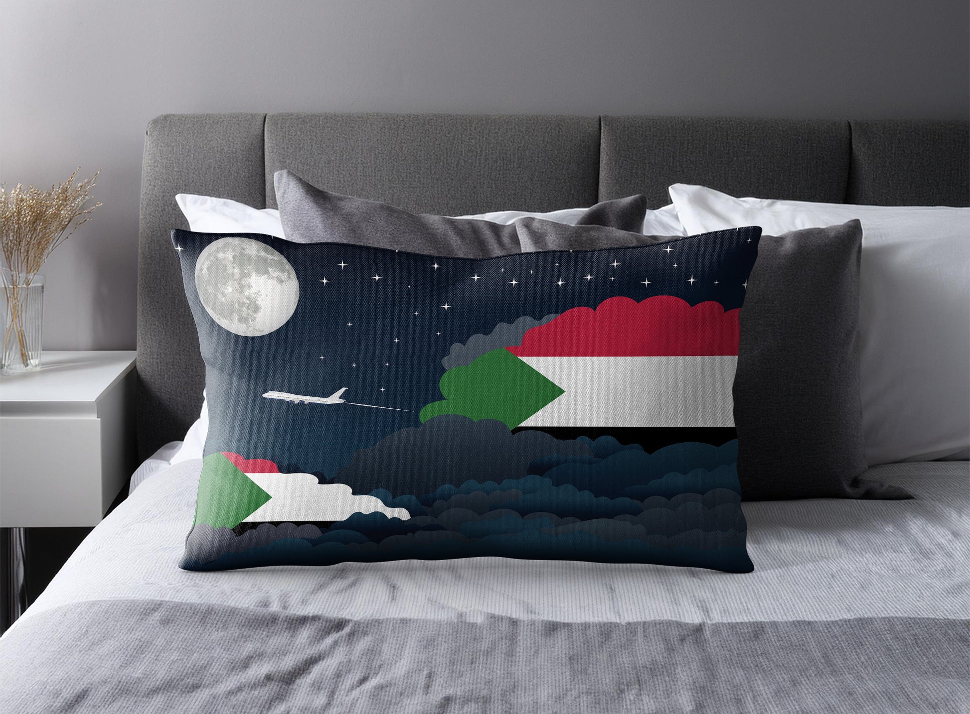 Sudan World Airplane Night Clouds Square & Rectangle Pillow Cases | Aviation Night Sky Pillow Covers