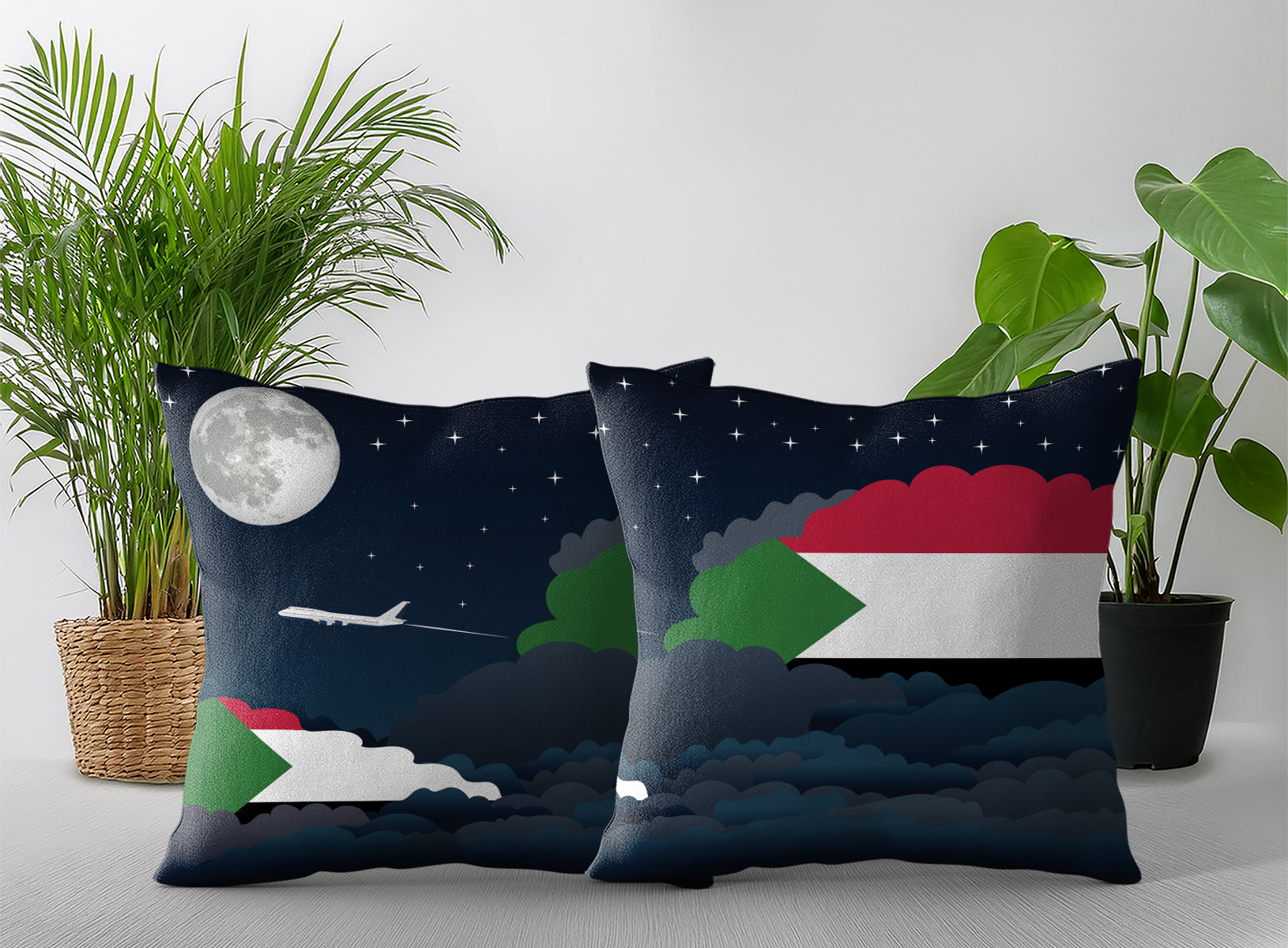 Sudan World Airplane Night Clouds Square & Rectangle Pillow Cases | Aviation Night Sky Pillow Covers