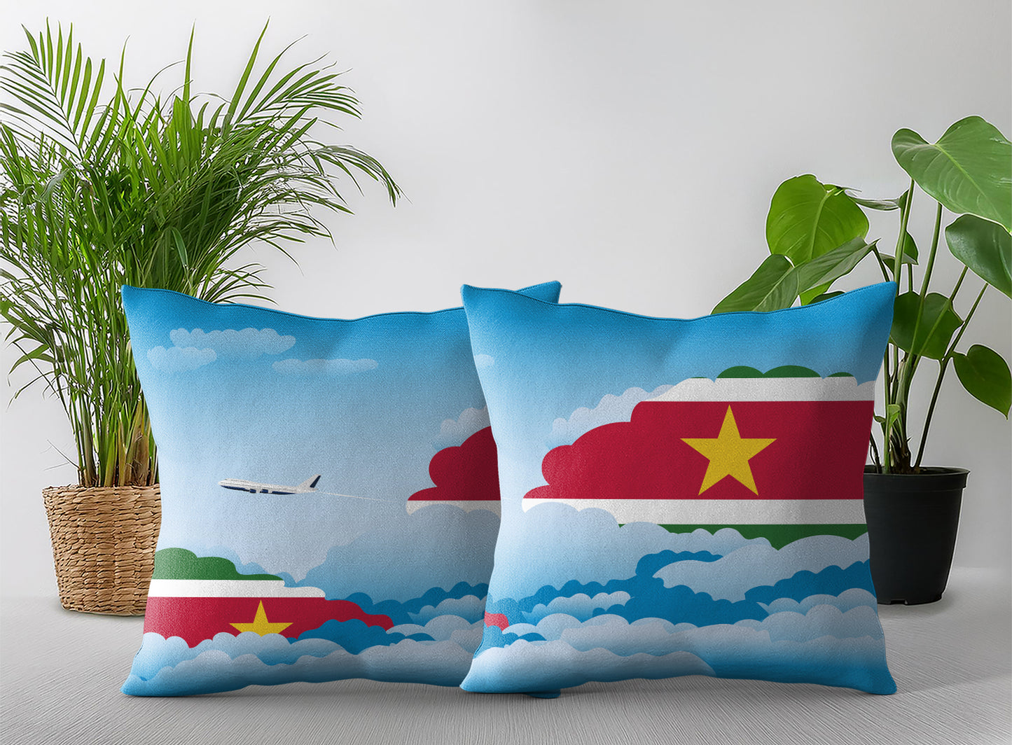 Suriname World Airplane Day Clouds Square & Rectangle Pillow Cases | Aviation Decorative Pillow Covers