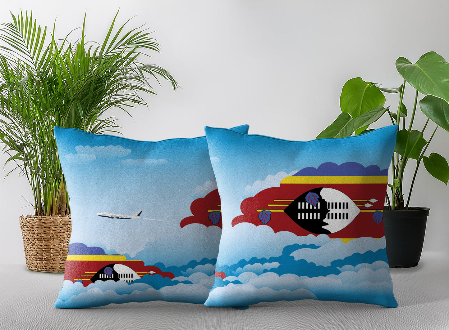 Swaziland World Airplane Day Clouds Square & Rectangle Pillow Cases | Aviation Decorative Pillow Covers