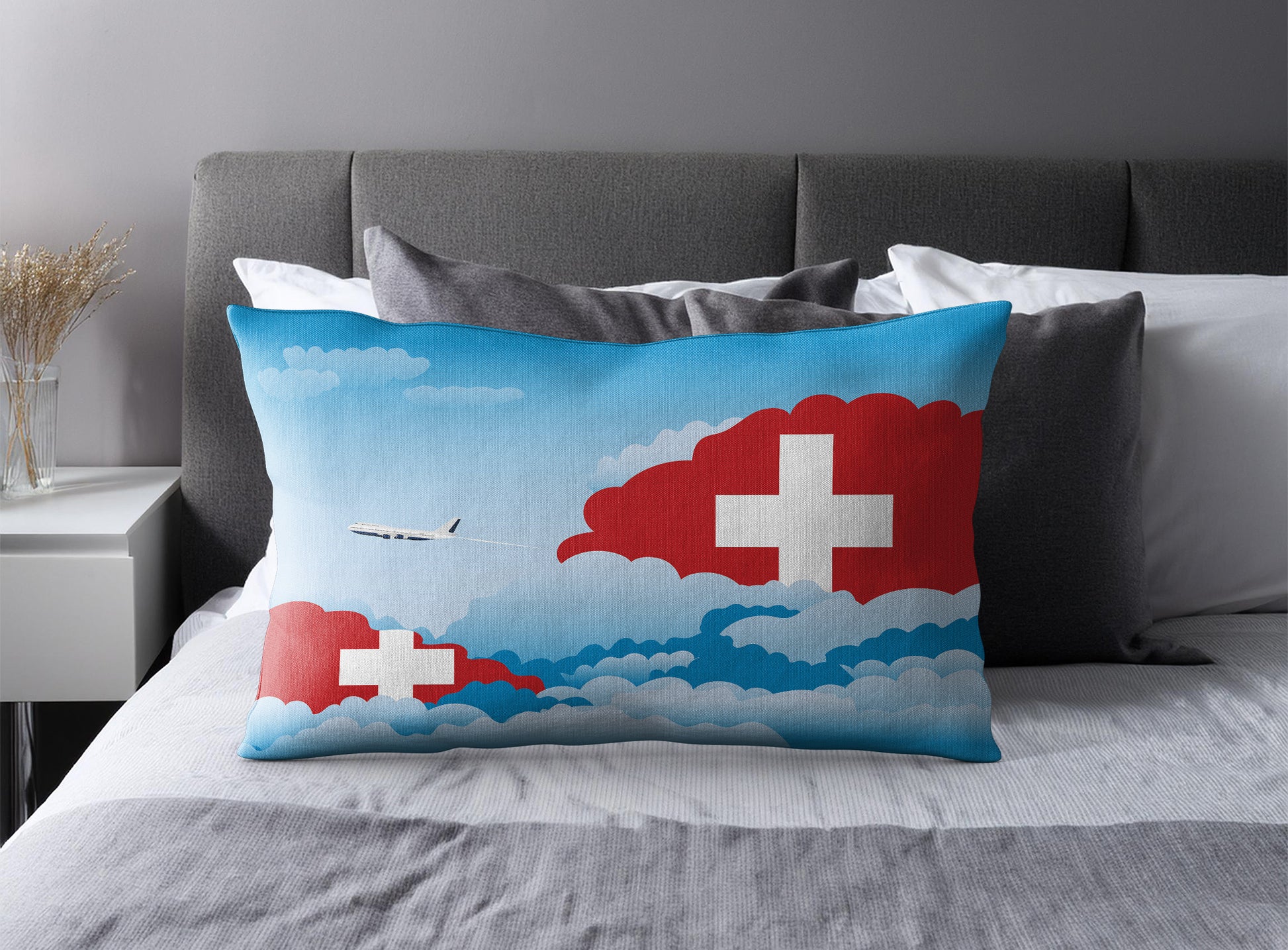 Switzerland World Airplane Day Clouds Square & Rectangle Pillow Cases | Aviation Decorative Pillow Covers