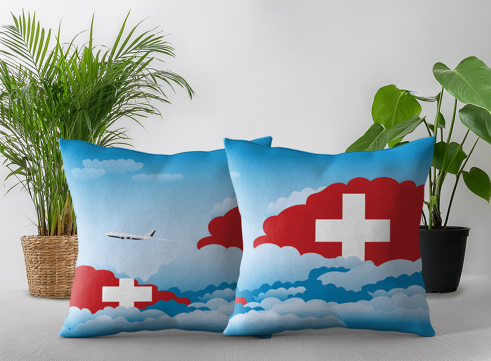 Switzerland Day Clouds Pillow Case and Pillow Throw