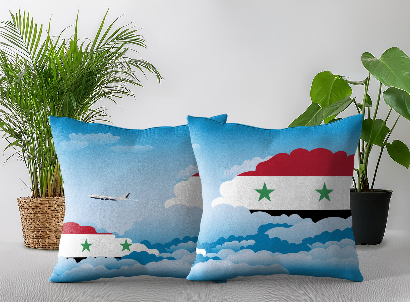 Syria World Airplane Day Clouds Square & Rectangle Pillow Cases | Aviation Decorative Pillow Covers