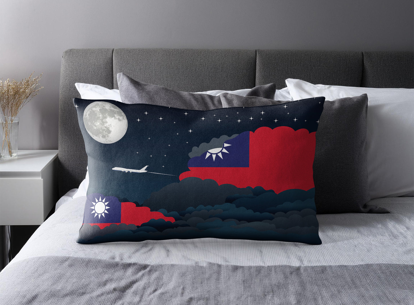 Taiwan World Airplane Night Clouds Square & Rectangle Pillow Cases | Aviation Night Sky Pillow Covers