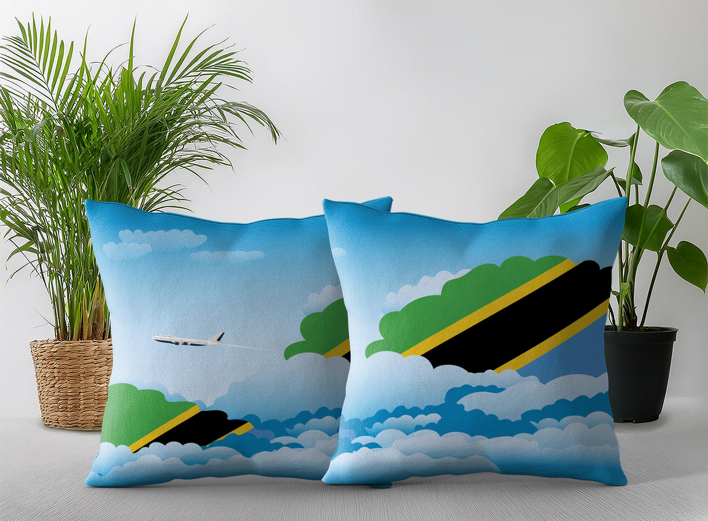 Tanzania World Airplane Day Clouds Square & Rectangle Pillow Cases | Aviation Decorative Pillow Covers