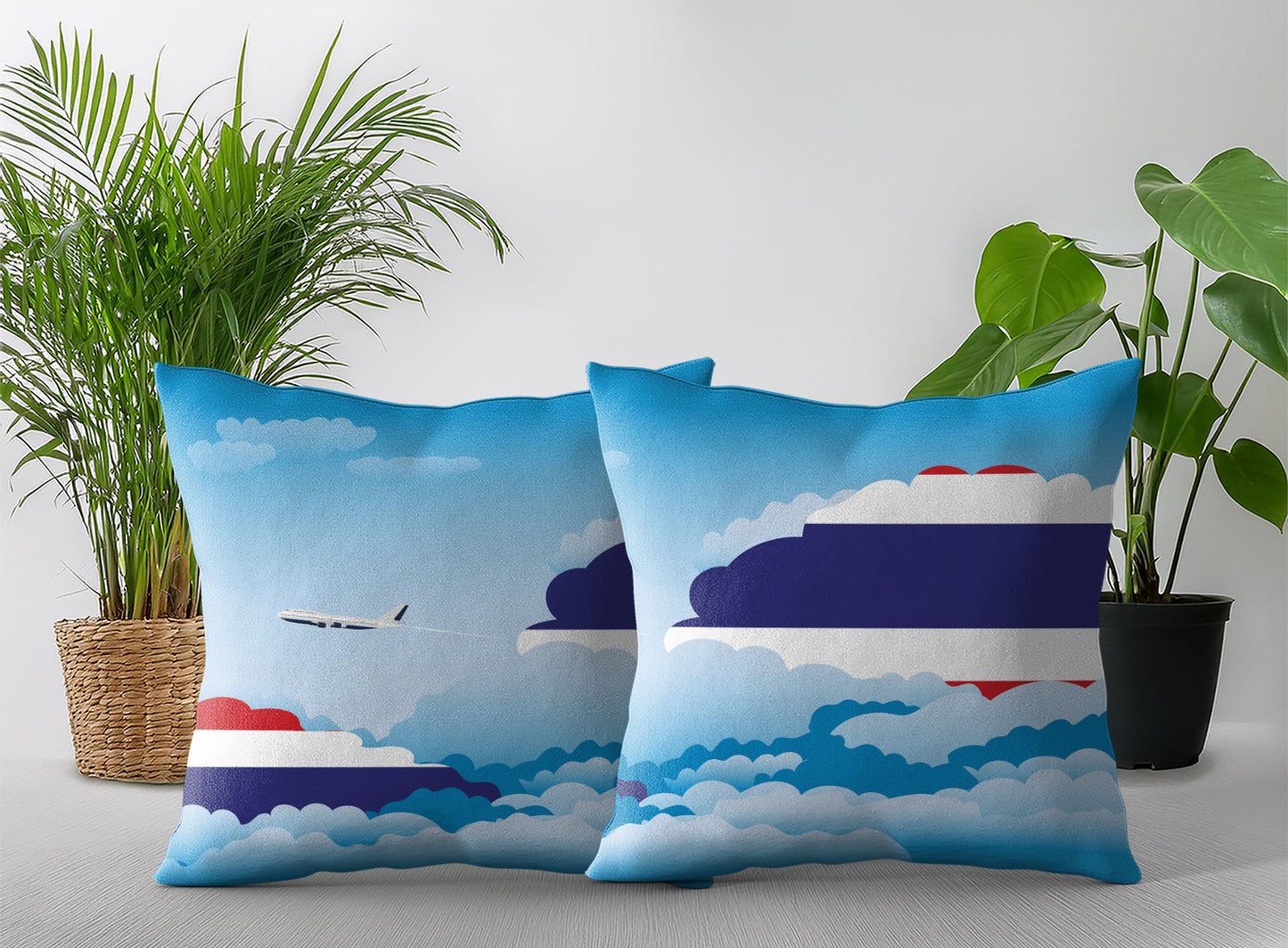 Thailand World Airplane Day Clouds Square & Rectangle Pillow Cases | Aviation Decorative Pillow Covers