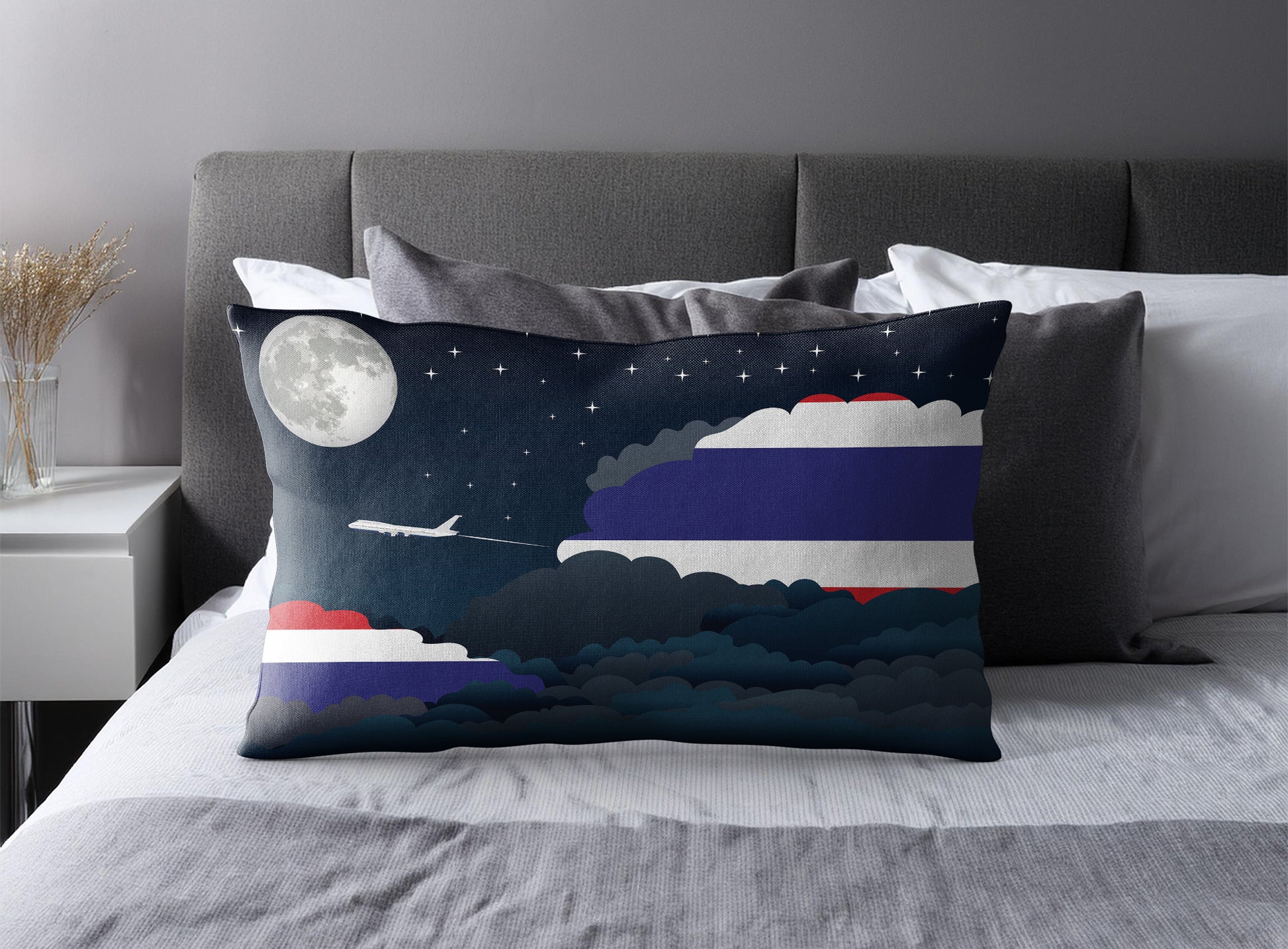 Thailand World Airplane Night Clouds Square & Rectangle Pillow Cases | Aviation Night Sky Pillow Covers