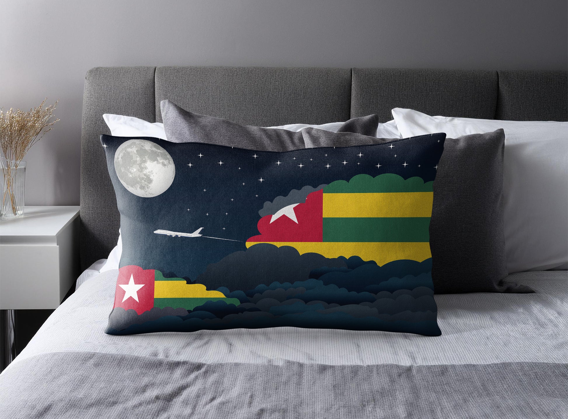 Togo World Airplane Night Clouds Square & Rectangle Pillow Cases | Aviation Night Sky Pillow Covers