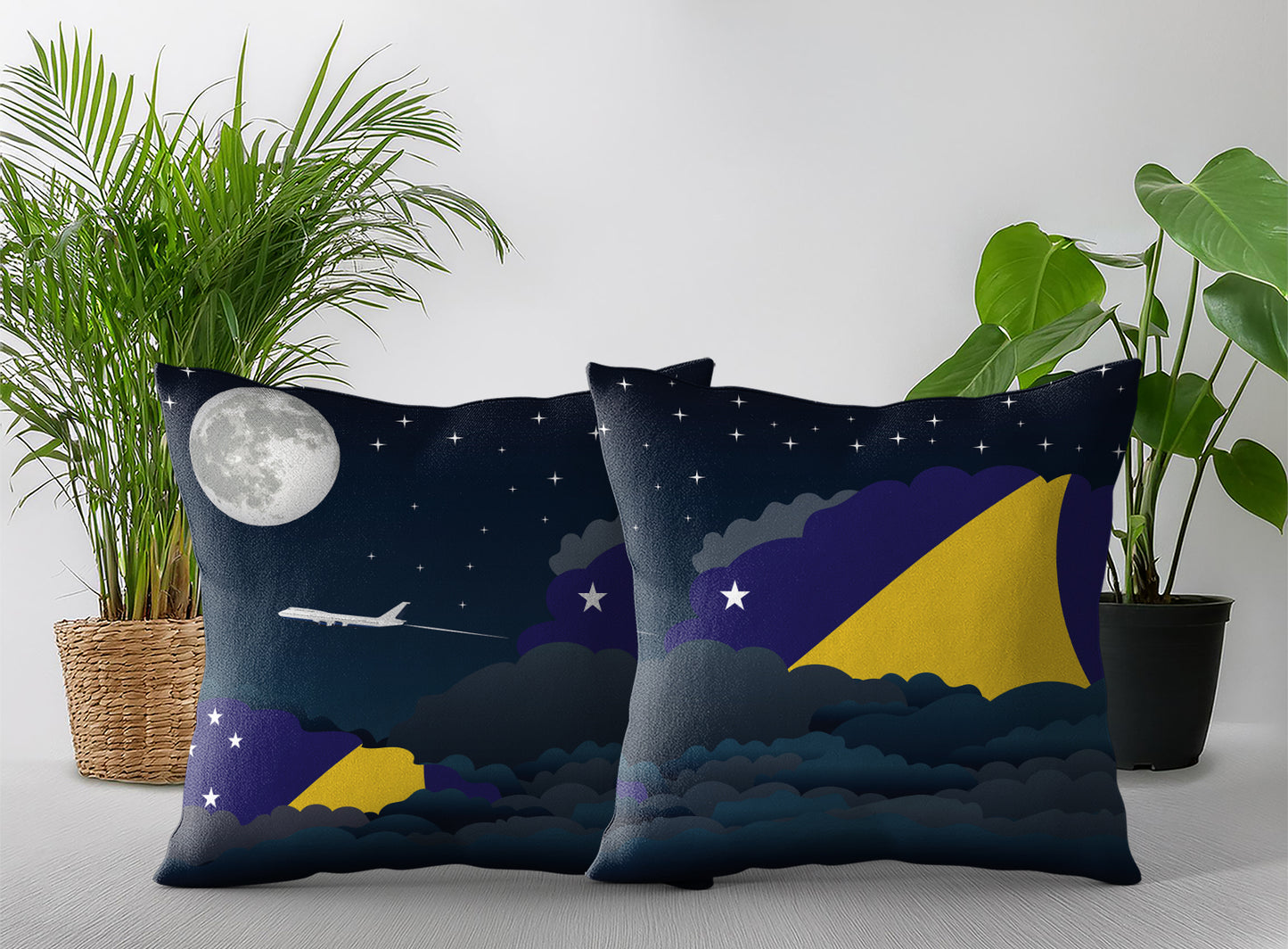 Tokelau World Airplane Night Clouds Square & Rectangle Pillow Cases | Aviation Night Sky Pillow Covers