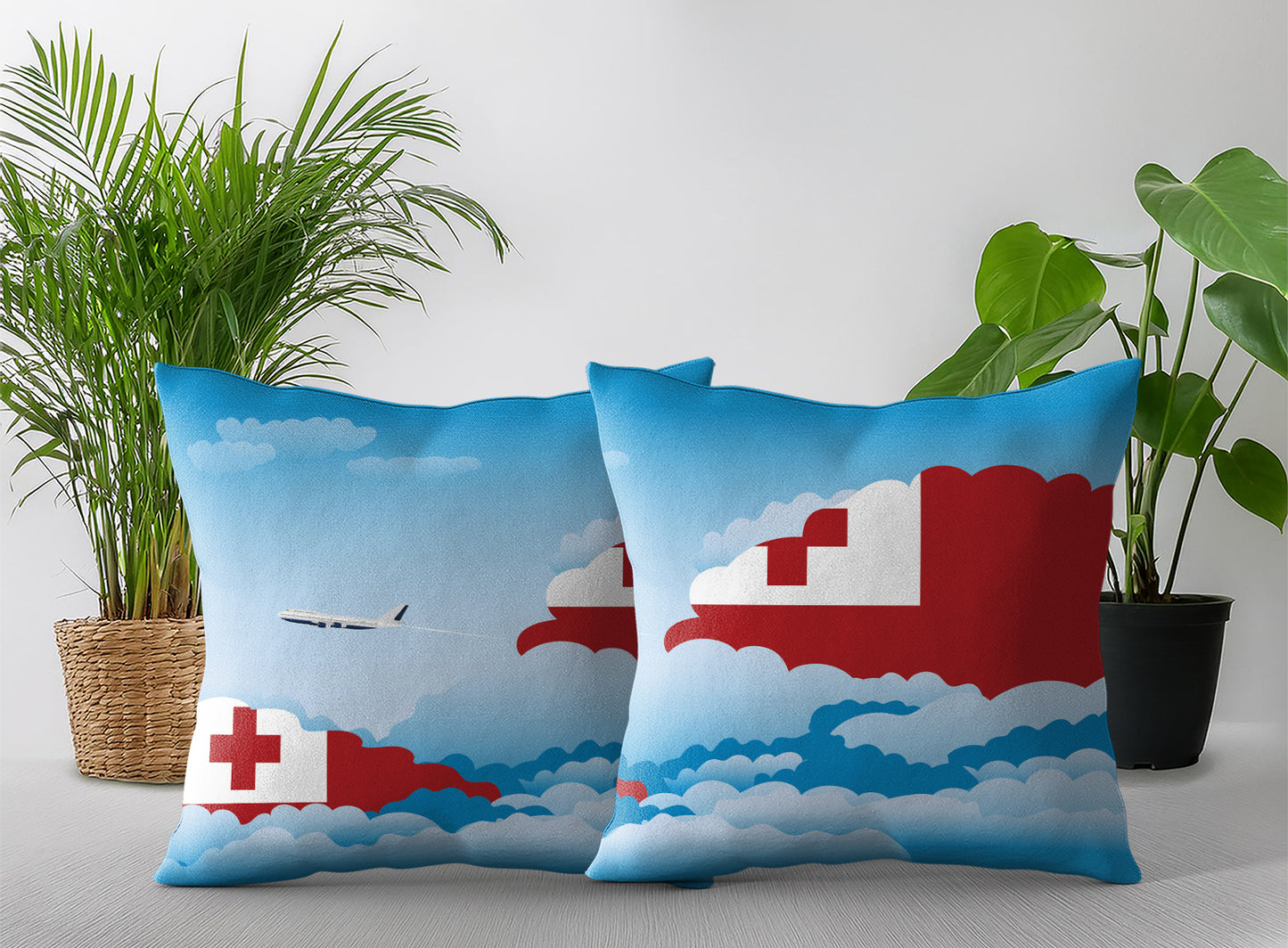 Tonga World Airplane Day Clouds Square & Rectangle Pillow Cases | Aviation Decorative Pillow Covers