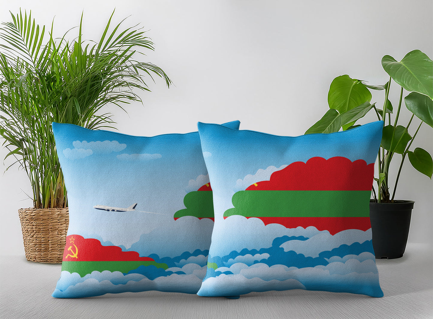 Transnistria World Airplane Day Clouds Square & Rectangle Pillow Cases | Aviation Decorative Pillow Covers