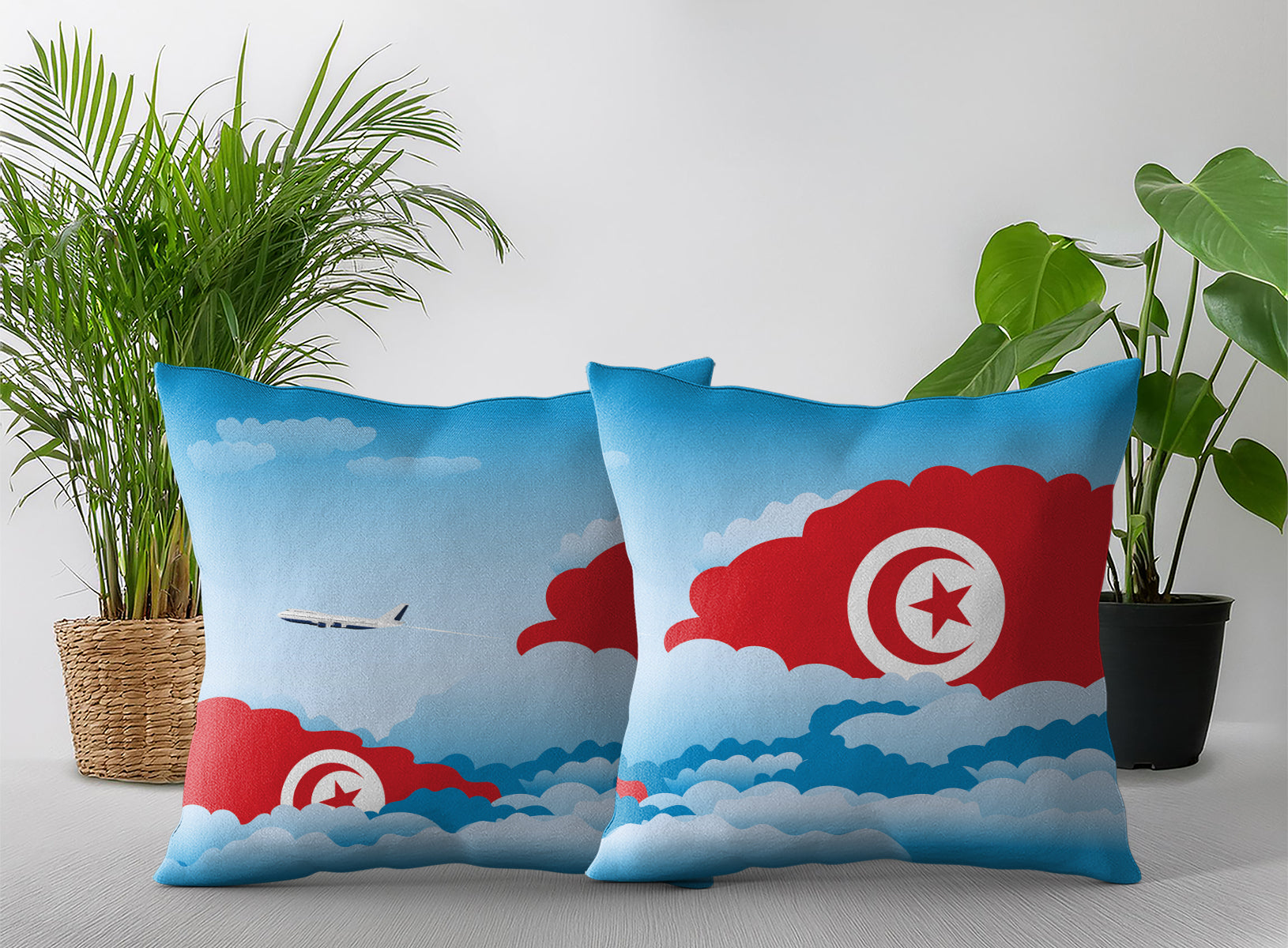 Tunisia World Airplane Day Clouds Square & Rectangle Pillow Cases | Aviation Decorative Pillow Covers
