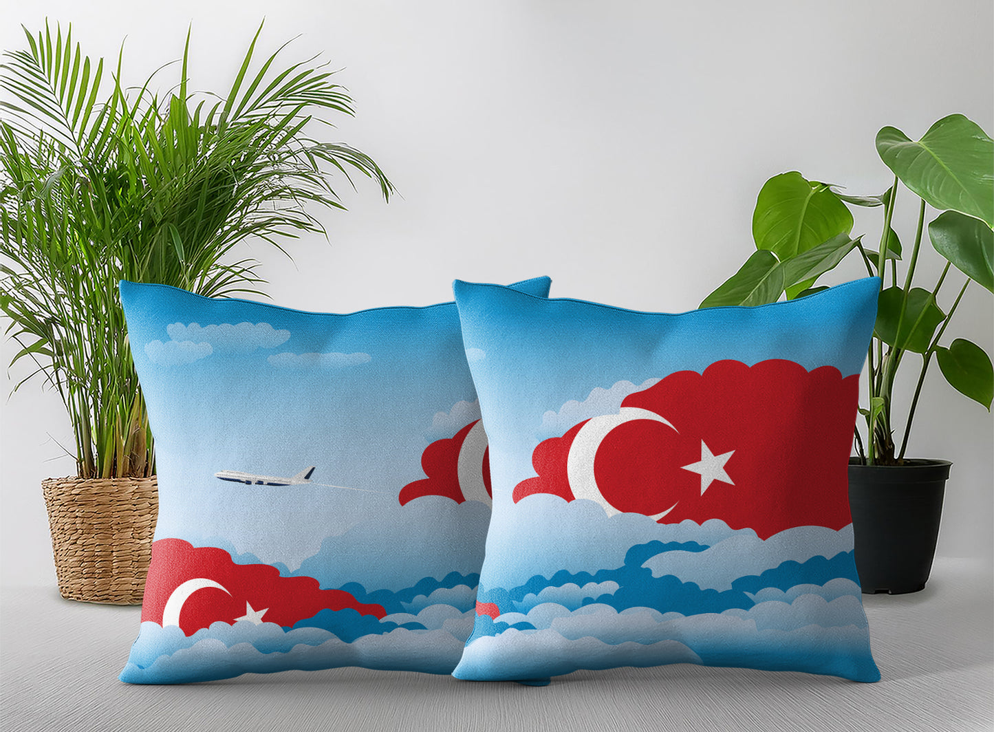 Turkey World Airplane Day Clouds Square & Rectangle Pillow Cases | Aviation Decorative Pillow Covers