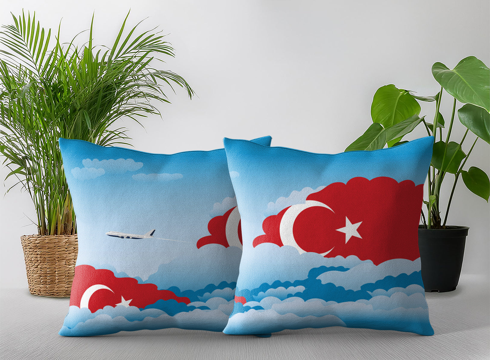 Turkey World Airplane Day Clouds Square & Rectangle Pillow Cases | Aviation Decorative Pillow Covers