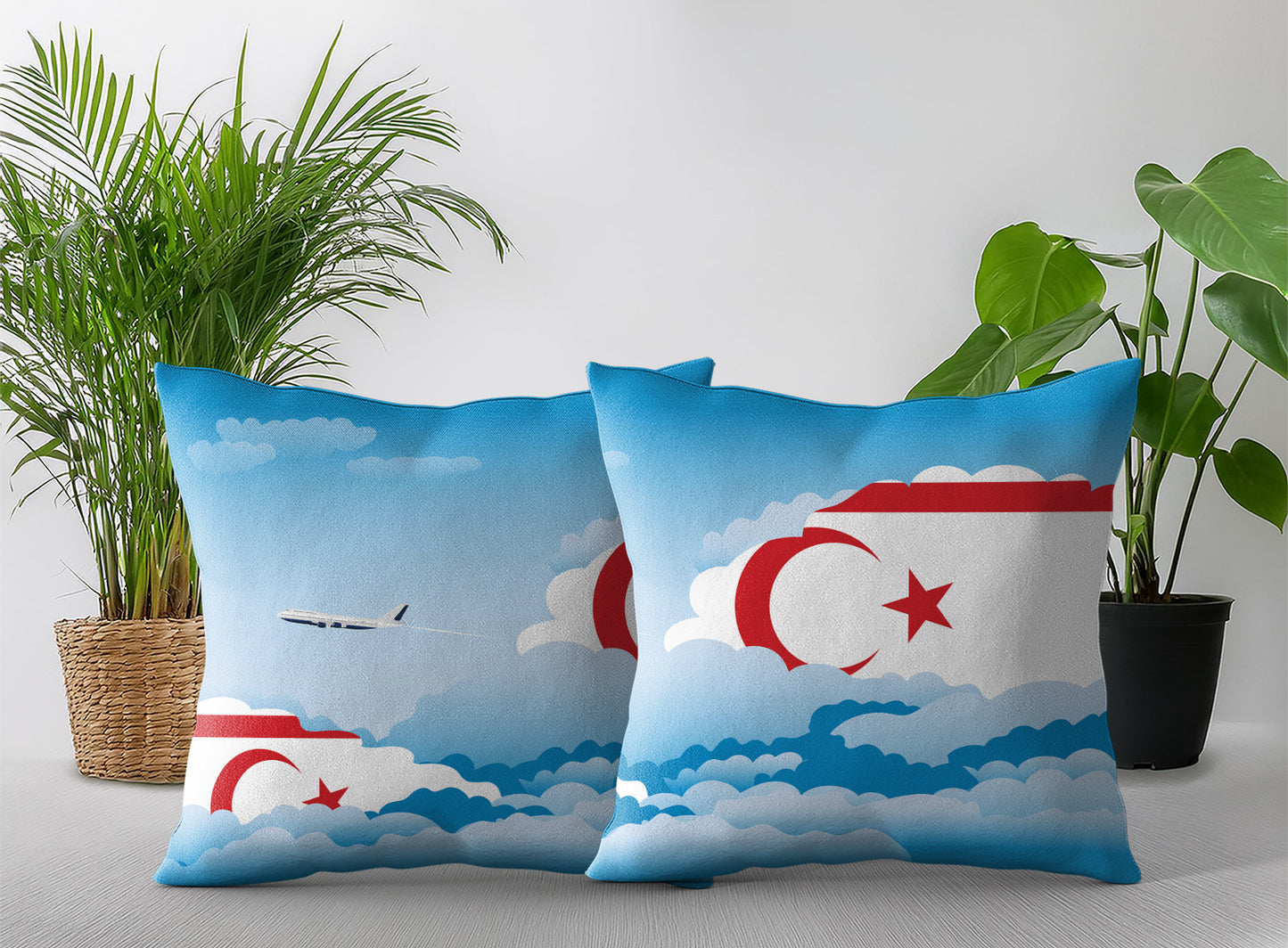 Turkish Republic of Northern Cyprus World Airplane Day Clouds Square & Rectangle Pillow Cases | Aviation Decorative Pillow Covers