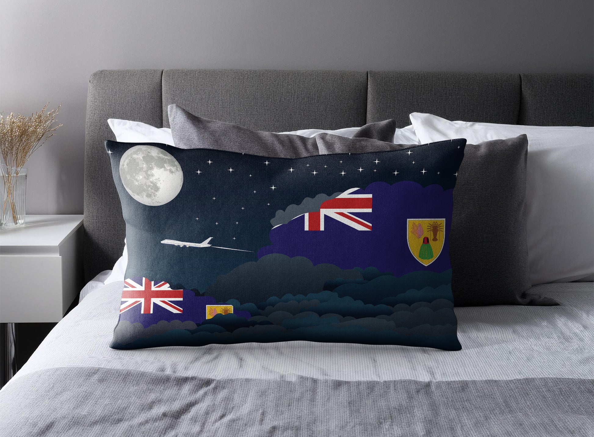 Turks Case and Caicos Islands World Airplane Night Clouds Square & Rectangle Pillow Cases | Aviation Night Sky Pillow Covers
