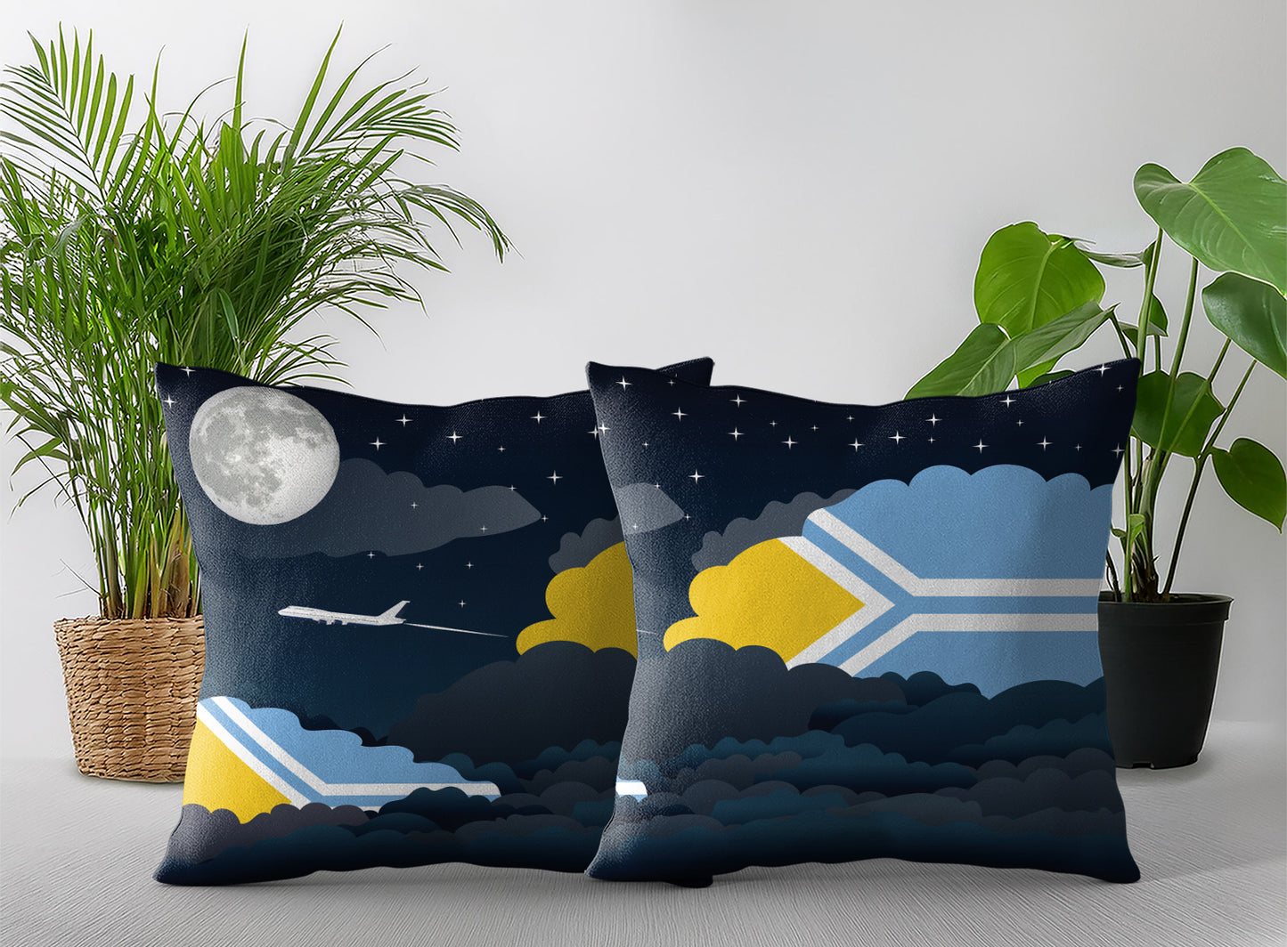 Tuva World Airplane Night Clouds Square & Rectangle Pillow Cases | Aviation Night Sky Pillow Covers