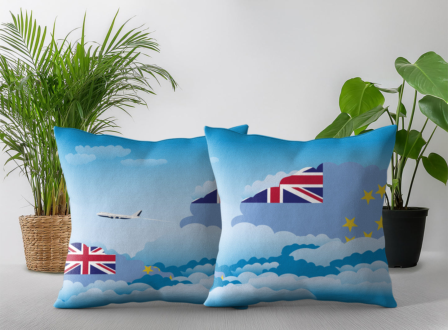 Tuvalu World Airplane Day Clouds Square & Rectangle Pillow Cases | Aviation Decorative Pillow Covers