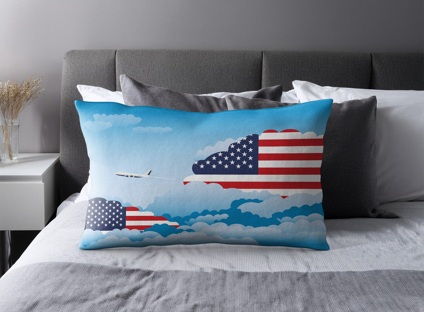 USA World Airplane Day Clouds Square & Rectangle Pillow Cases | Aviation Decorative Pillow Covers