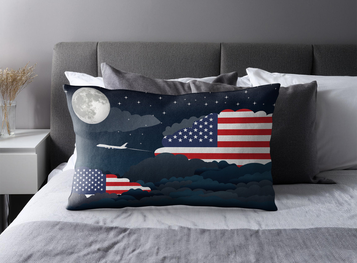 USA World Airplane Night Clouds Square & Rectangle Pillow Cases | Aviation Night Sky Pillow Covers