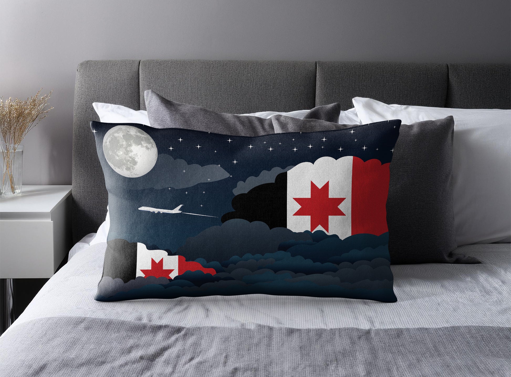Udmurtia World Airplane Night Clouds Square & Rectangle Pillow Cases | Aviation Night Sky Pillow Covers