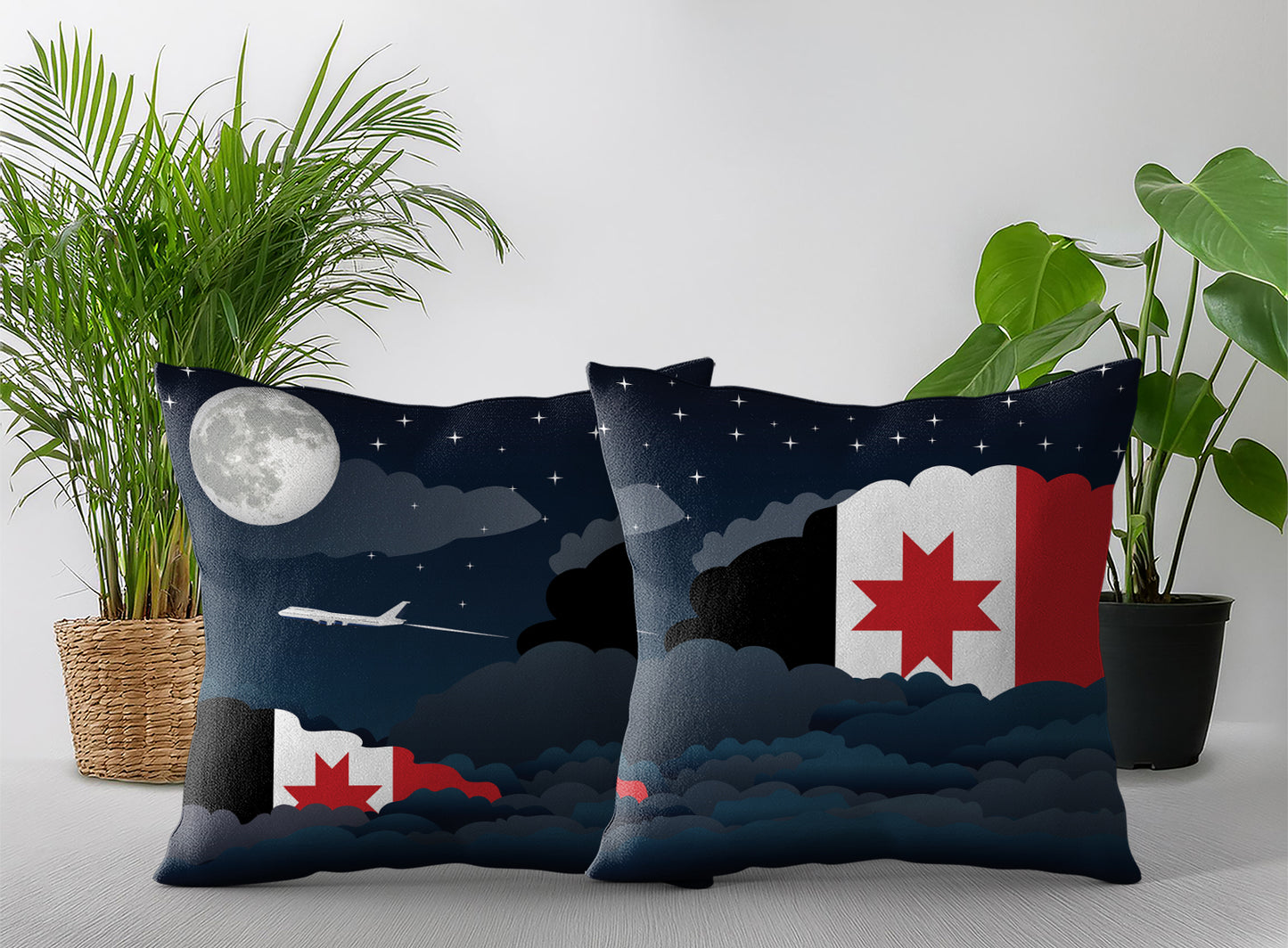 Udmurtia World Airplane Night Clouds Square & Rectangle Pillow Cases | Aviation Night Sky Pillow Covers